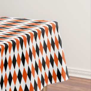 Orange Black and White Harlequin Diamonds Pattern Tablecloth