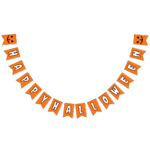 Orange Black and White Pumpkin Happy Halloween Bunting Flags
