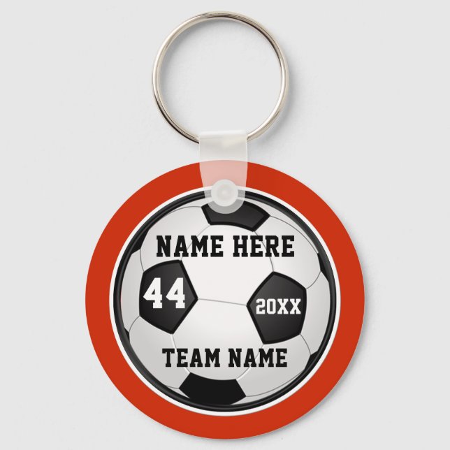 Orange, Black and White Soccer Gifts, Personalized Keychain (Front)