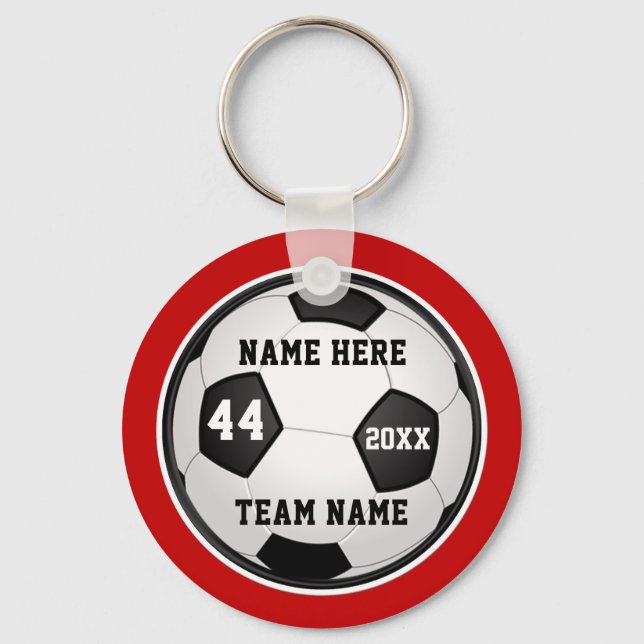 Orange, Black and White Soccer Gifts, Personalized Keychain (Front)