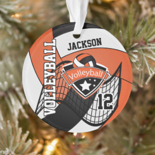 Orange, Black and White Volleyball  🏐❤ Ornament