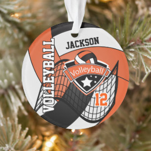 Orange, Black and White Volleyball  🏐❤ Ornament