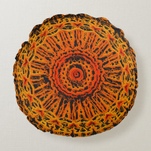 Orange, Black and Yellow Abstract Round Pillow