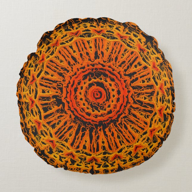 Orange, Black and Yellow Abstract Round Pillow (Front)
