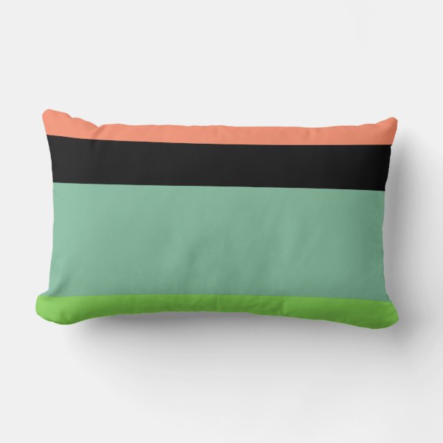 Orange, Black, Aqua and Lime Green Stripe Design Lumbar Pillow (Front)