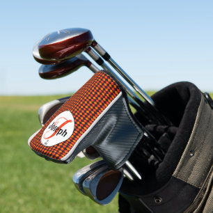 Orange Black Argyle Monogrammed Golfer's Favourite Golf Head Cover