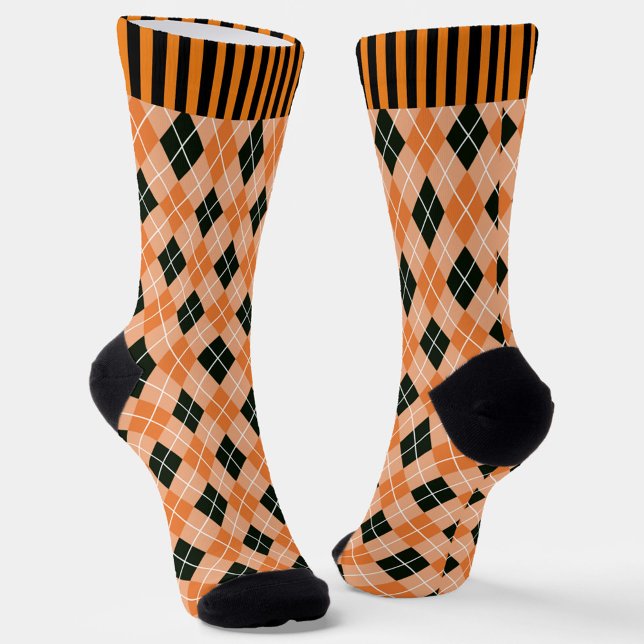 Orange & Black Argyle with Stripes Crew Socks (Creator Uploaded)