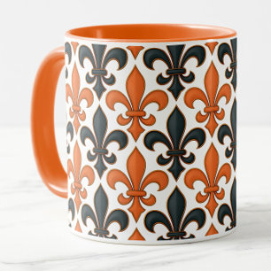 Orange Black Baroque Fleur-de-lis Pattern Design  Mug