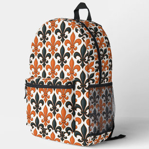 Orange Black Baroque Fleur-de-lis Pattern Design Printed Backpack