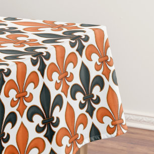 Orange Black Baroque Fleur-de-lis Pattern Design  Tablecloth