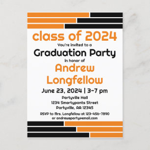 Orange & Black Bars Graduation Party Invitation Postcard