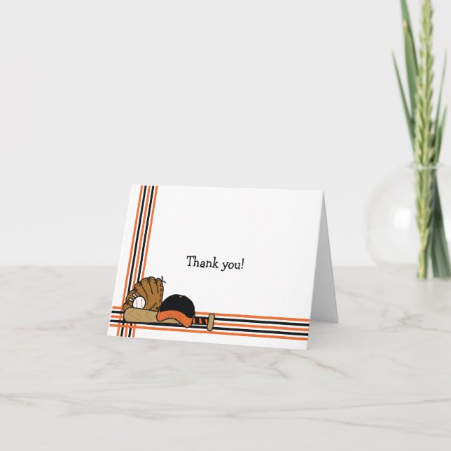 Orange & Black Baseball Merci Note baby shower (Devant)