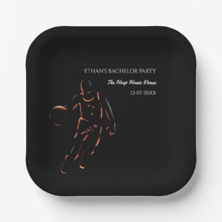 Orange black basketball champion bachelor party paper plate