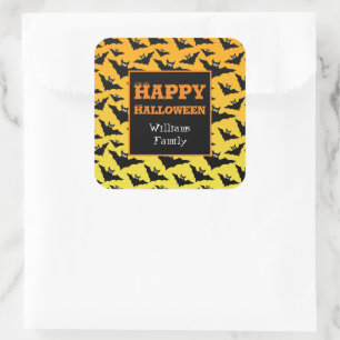 Orange black bats Halloween pattern Personalize Square Sticker