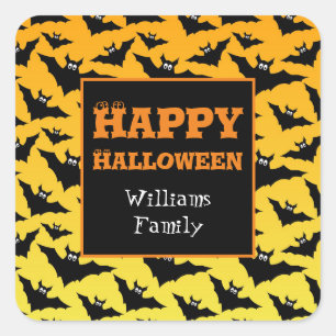 Orange black bats Halloween pattern Personalize Square Sticker