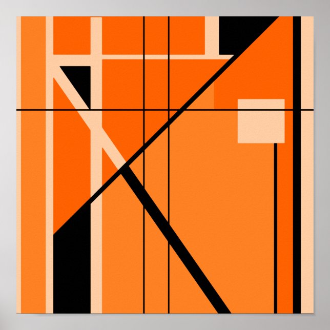 Orange Black Beige Mid-Century Modern Look Art Poster (Front)
