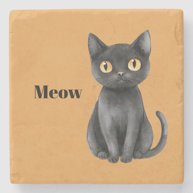 Orange Black Cat Meow Stone Coaster (Front)