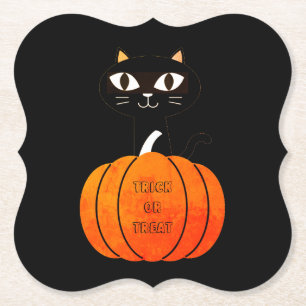 Orange Black Cat Pumpkin Spooky Creepy Halloween Paper Coaster