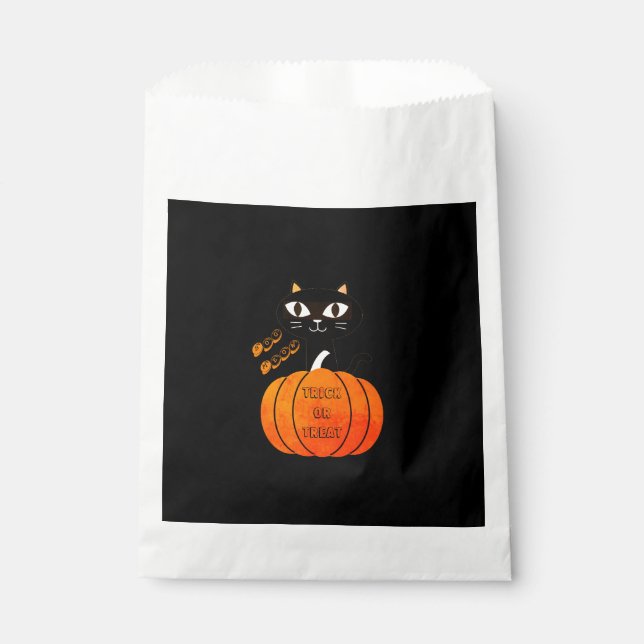 Orange Black Cat Pumpkin Trick or Treat Halloween Favour Bag (Front)