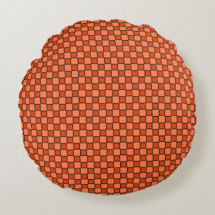 Orange Black Chequerboard Pattern Round Pillow