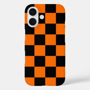 Orange Black Chequered Check Pattern iPhone 16 Case