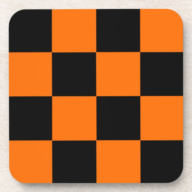 Orange Black Chequered Check Pattern Coaster (Front)