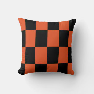 Orange black Chequered Check Pattern Throw Pillow