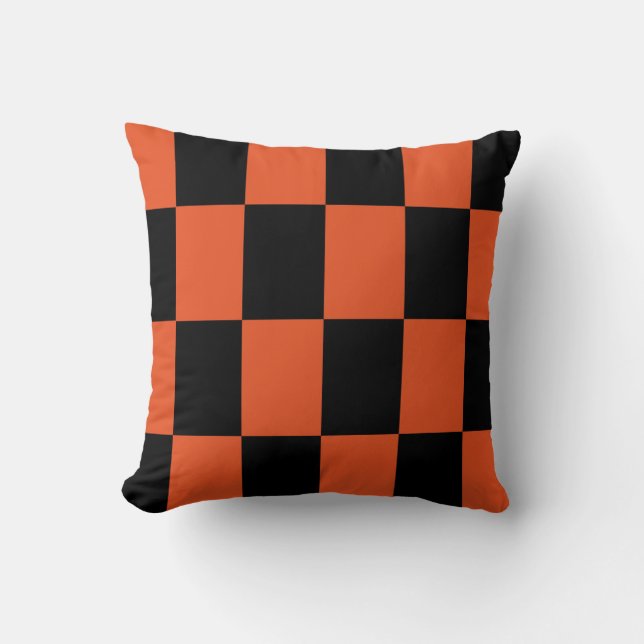 Orange black Chequered Check Pattern Throw Pillow (Front)