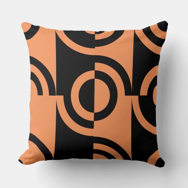 Orange & Black Circular Fragments Throw Pillow (Front)