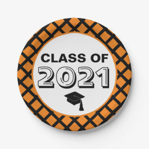 Orange & Black Class of 2024 Graduation Paper Plate