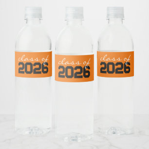 Orange & Black Class of Graduation Water Bottle Label
