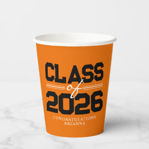 Orange & Black Class of Year Graduation Paper Cups