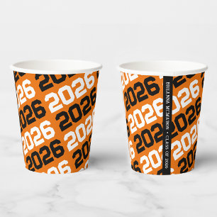 Orange & Black Class Year Graduation Paper Cups