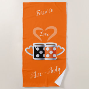 Orange + Black Coffee Colour Trendy Design POP ART Beach Towel