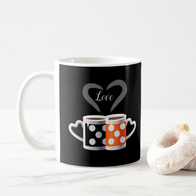 Orange + Black Coffee Colour Trendy Design POP ART Coffee Mug (With Donut)