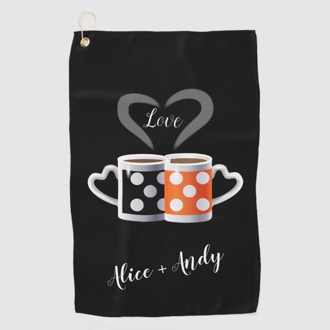 Orange + Black Coffee Colour Trendy Design POP ART Golf Towel (Front)