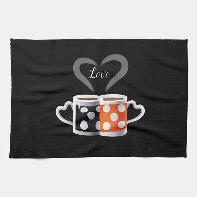 Orange + Black Coffee Colour Trendy Design POP ART Kitchen Towel (Horizontal)
