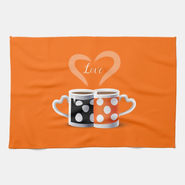 Orange + Black Coffee Colour Trendy Design POP ART Kitchen Towel (Horizontal)