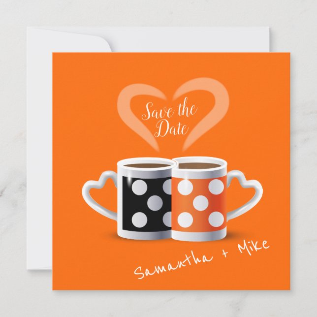 Orange + Black Coffee Colour Trendy Design POP ART Save The Date (Front)