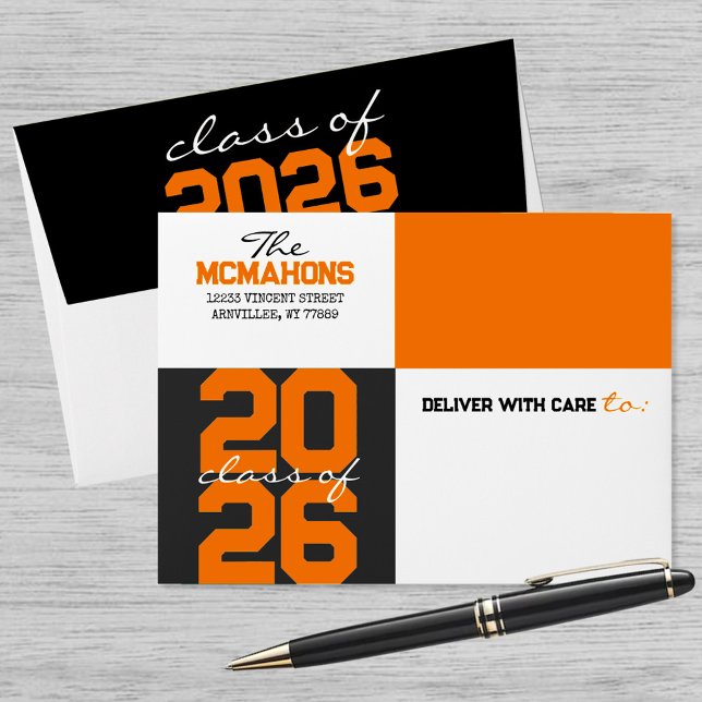 Orange Black Colour Block Return Address Graduatio Envelope (Creator Uploaded)