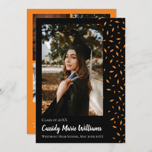 Orange Black Confetti Graduation Announcement