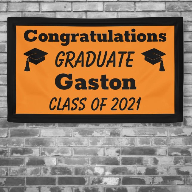 Orange Black Congratulations Graduate Graduation Banner (Creator Uploaded)