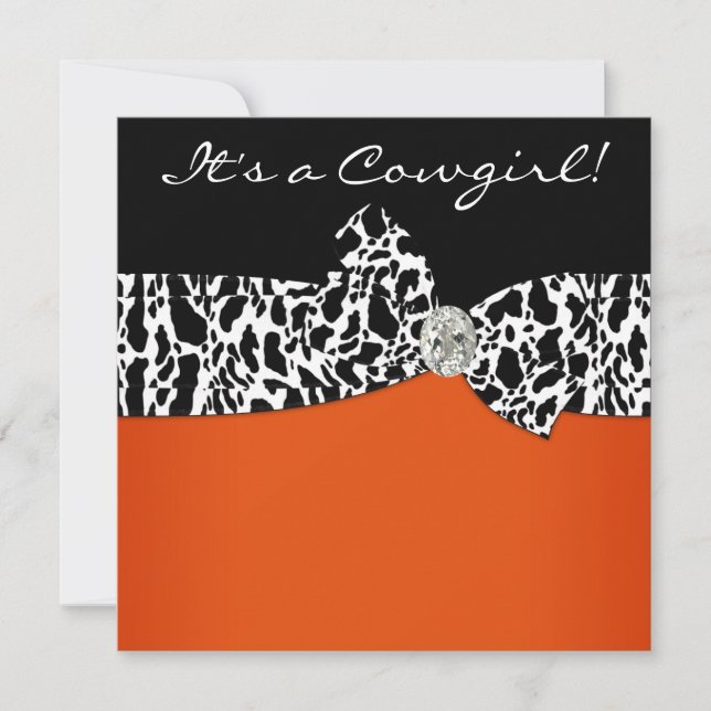 Orange Black Cow Print Cowgirl Baby Shower Invitation (Front)