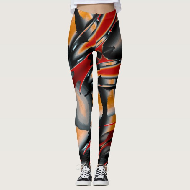 Orange black cropped digital paint magnification   leggings (Front)