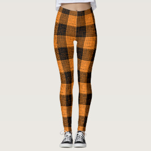Orange Black Crosshatch Buffalo Check Leggings