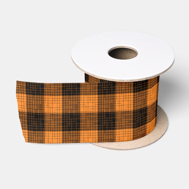  Orange Black Crosshatch Buffalo Check Satin Ribbon (Spool)