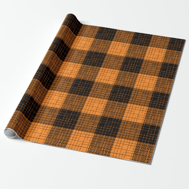  Orange Black Crosshatch Buffalo Check Wrapping Paper (Unrolled)