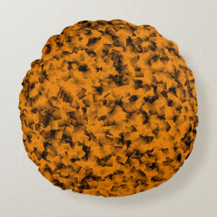 Orange Black Cubism Abstract Pattern Round Pillow