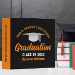 Orange Black Custom 2025 Graduation Photo Album Binder<br><div class="desc">This modern orange and black custom senior graduation photo album features your high school or college name for the class of 2025. Customize with your graduating year under the chic handwritten script and white grad cap for a great personalized graduate binder keepsake gift. Fill with your photos or memorabilia.</div>