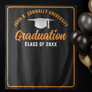Orange Black Custom Graduation Party Photo Booth Tapestry